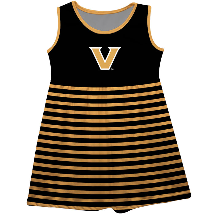 Vanderbilt University Commodores Vive La Fete Girls Game Day Sleeveless Tank Dress Solid Black Logo Stripes on Skirt