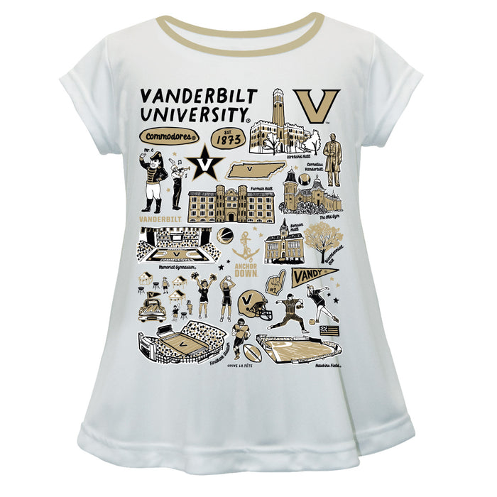 Vanderbilt University Commodores Hand Sketched Vive La Fete Impressions Artwork White Short Sleeve Top