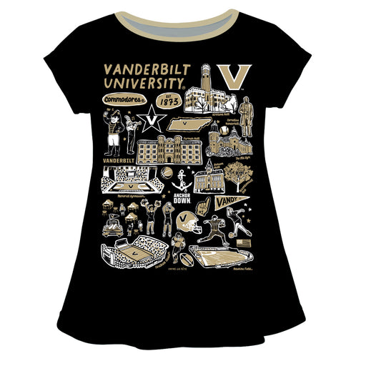 Vanderbilt University Commodores Hand Sketched Vive La Fete Impressions Artwork Black Short Sleeve Top