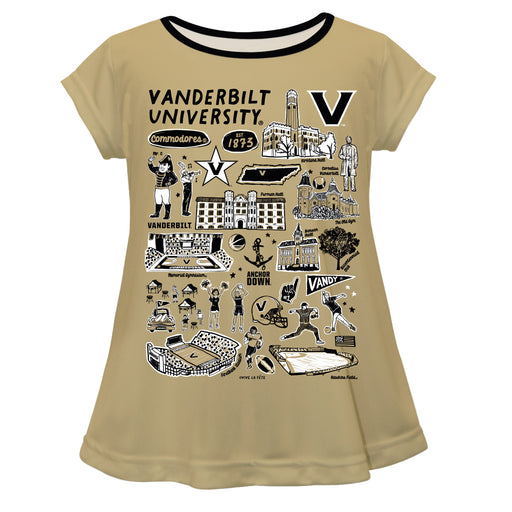 Vanderbilt University Commodores Hand Sketched Vive La Fete Impressions Artwork Gold Short Sleeve Top