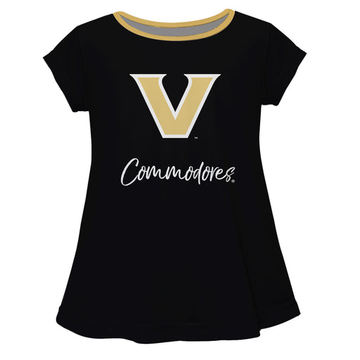 Vanderbilt University Commodores Vive La Fete Girls Game Day Short Sleeve Black Top with School Logo and Name