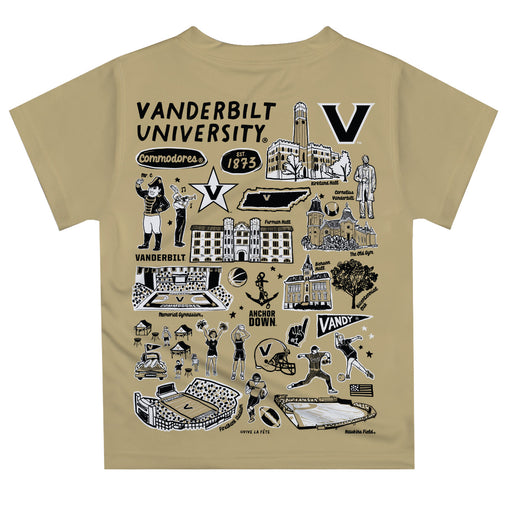 Vanderbilt University Commodores Hand Sketched Vive La Fete Impressions Artwork Boys Gold Short Sleeve Tee Shirt - Vive La Fête - Online Apparel Store
