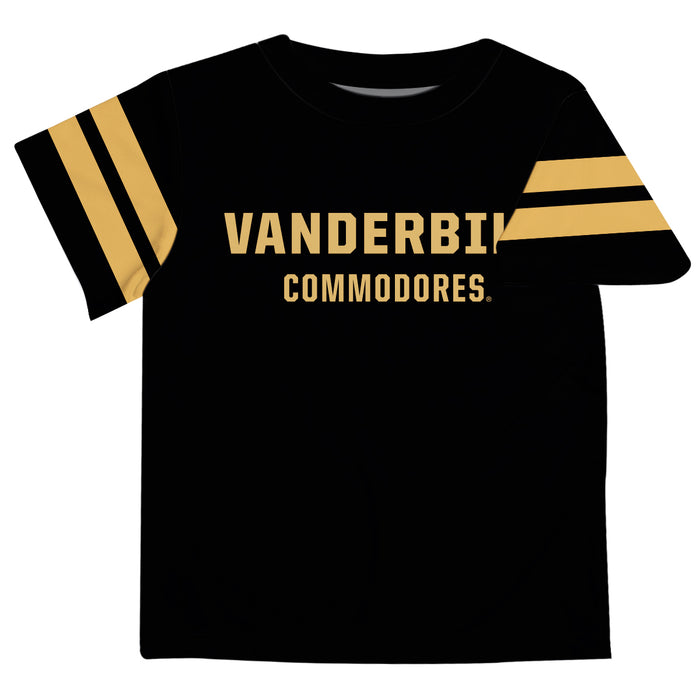 Vanderbilt University Commodores Vive La Fete Boys Game Day Black Short Sleeve Tee with Stripes on Sleeves