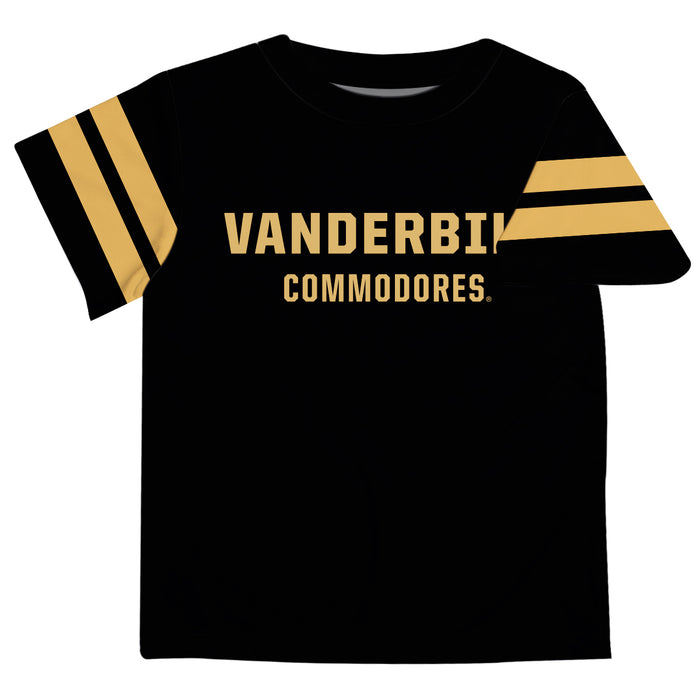 Vanderbilt University Commodores Vive La Fete Boys Game Day Black Short Sleeve Tee with Stripes on Sleeves
