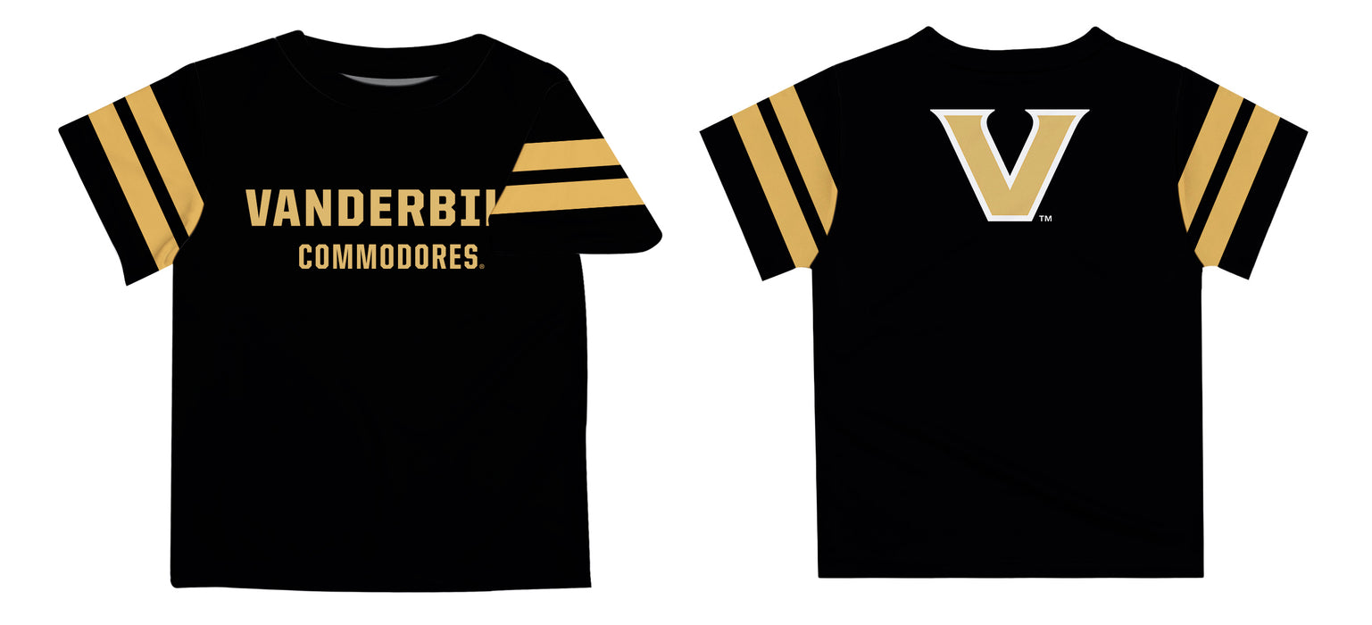 Vanderbilt University Commodores Vive La Fete Boys Game Day Black Short Sleeve Tee with Stripes on Sleeves - Vive La Fête - Online Apparel Store