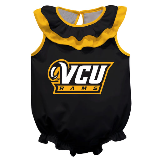 VCU Rams Virginia Commonwealth University Black Sleeveless Ruffle Onesie Logo Bodysuit by Vive La Fete