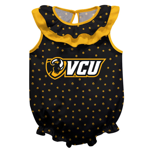 Rams Virginia Commonwealth Swirls Black Sleeveless Ruffle Onesie Logo Bodysuit