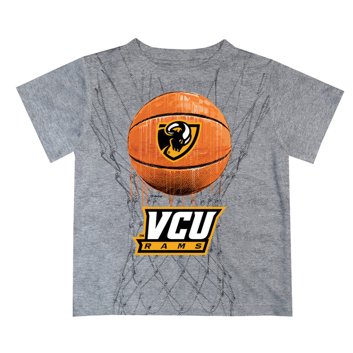 VCU Rams Virginia Commonwealth U Original Dripping Basketball Heather Gray T-Shirt by Vive La Fete