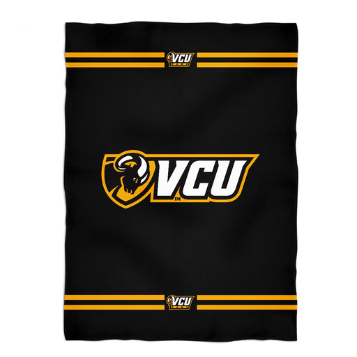 VCU Rams Virginia Commonwealth University Game Day Soft Premium Fleece Black Throw Blanket 40" x 58” Logo and Stripes - Vive La Fête - Online Apparel Store