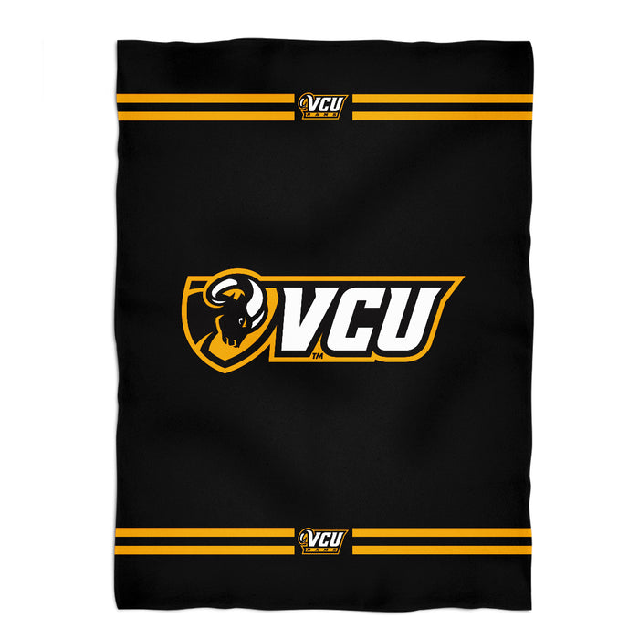 VCU Rams Virginia Commonwealth University Game Day Soft Premium Fleece Black Throw Blanket 40" x 58” Logo and Stripes - Vive La Fête - Online Apparel Store
