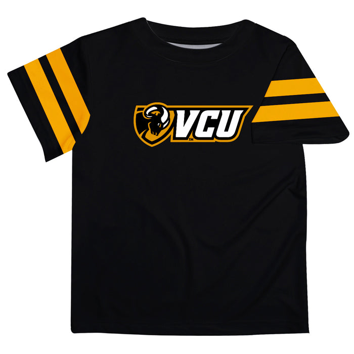 VCU Rams Virginia Commonwealth University Vive La Fete Boys Game Day Black Short Sleeve Tee with Stripes on Sleeves