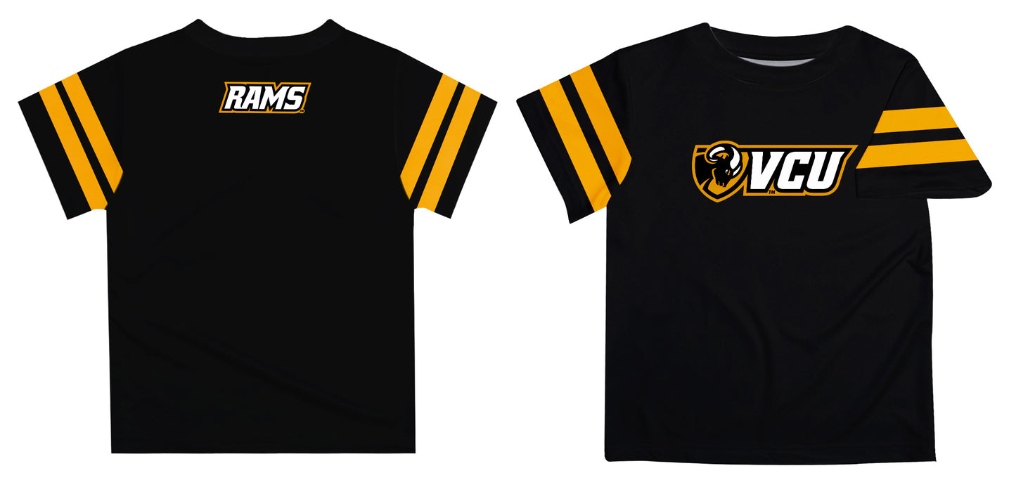 VCU Rams Virginia Commonwealth University Vive La Fete Boys Game Day Black Short Sleeve Tee with Stripes on Sleeves - Vive La Fête - Online Apparel Store