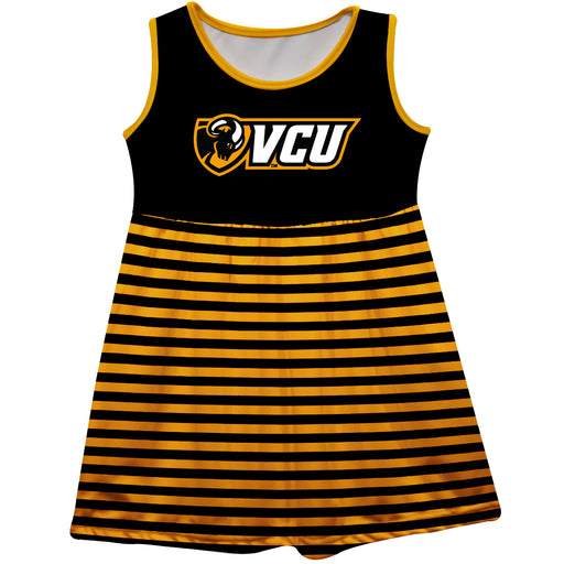 VCU Rams Virginia Commonwealth U Vive La Fete Girls Game Day Sleeveless Tank Dress Solid Black Mascot Stripes on Skirt - Vive La Fête - Online Apparel Store