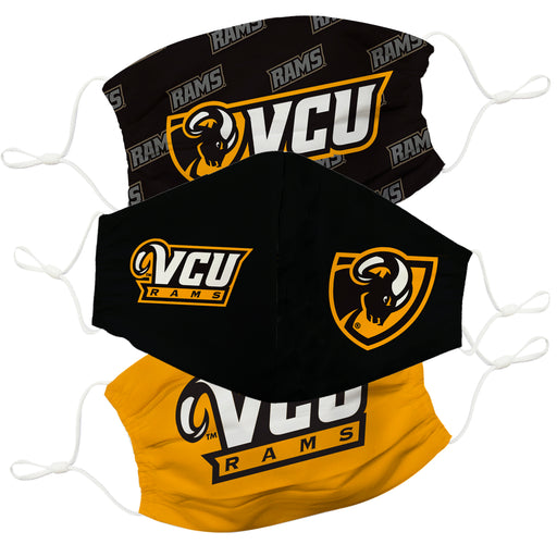 VCU Rams Virginia Commonwealth U 3 Ply Vive La Fete Face Mask 3 Pack Collegiate Unisex Face Covers Reusable Washable - Vive La Fête - Online Apparel Store