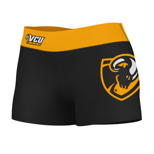 VCU Rams Virginia Commonwealth U Logo on Thigh and Waistband Black & Gold Women Yoga Booty Workout Shorts 3.75 Inseam"