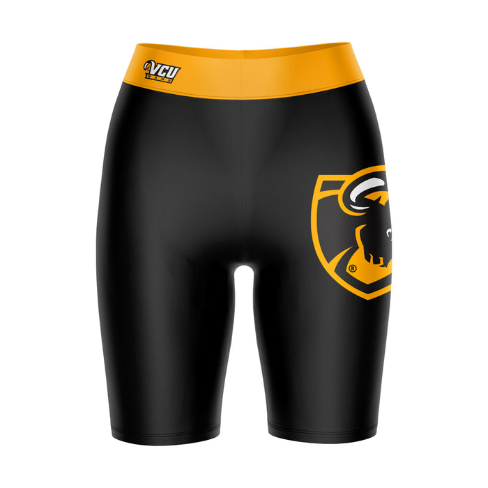 VCU Rams Virginia Commonwealth U Vive La Fete Game Day Logo on Thigh & Waistband Black & Gold Women Bike Short 9 Inseam"