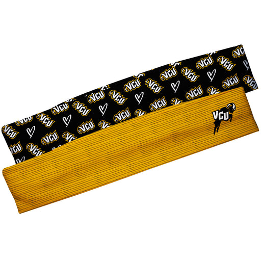 VCU Rams Virginia Commonwealth U Vive La Fete Girls Women Set of 2 Stretch Headbands Repeat Logo Black and Logo Gold