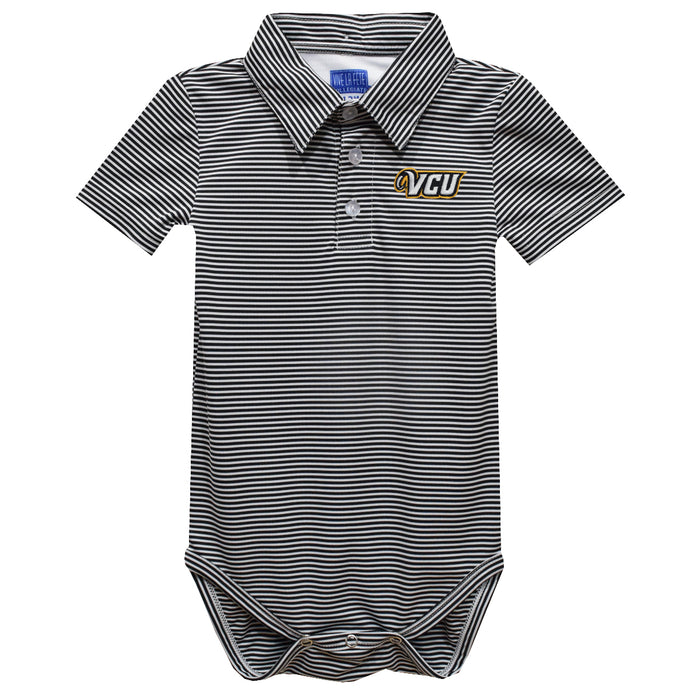 VCU Rams Virginia Commonwealth University Embroidered Black Stripe Knit Polo Onesie