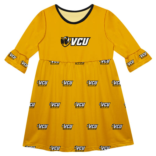 VCU Rams Virginia Commonwealth U Vive La Fete Girls Game Day 3/4 Sleeve Solid Gold All Over Logo on Skirt