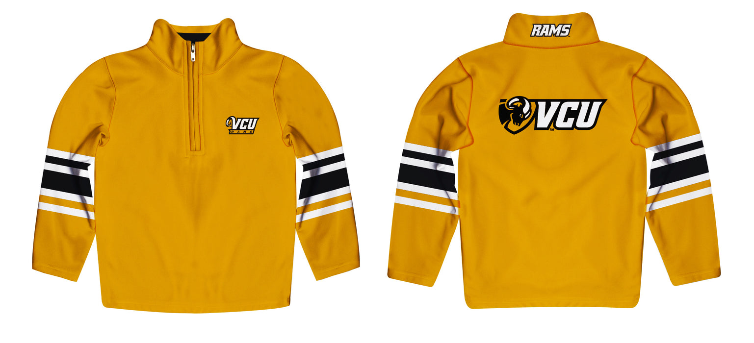 VCU Rams Virginia Commonwealth U Vive La Fete Game Day Gold Quarter Zip Pullover Stripes on Sleeves - Vive La Fête - Online Apparel Store