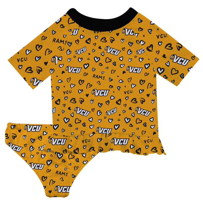 VCU Rams Virginia Commonwealth University Vive La Fete All Over Logo Gold Long Sleeve Bikini Set