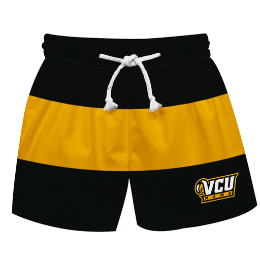 VCU Rams Virginia Commonwealth U Vive La Fete Black Gold Stripes Swimtrunks V2
