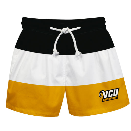 VCU Rams Virginia Commonwealth U Vive La Fete Black White Gold Stripes Swimtrunks V1