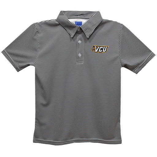 VCU Rams Virginia Commonwealth University Embroidered Black Stripes Short Sleeve Polo Box Shirt