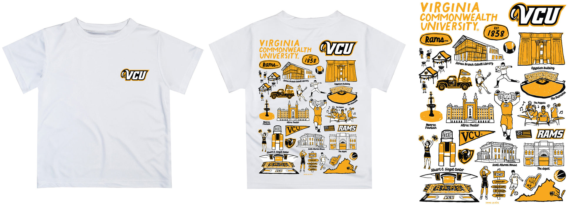 VCU Rams Virginia Commonwealth University Hand Sketched Vive La Fete Impressions Artwork Boys Black Short Sleeve Tee Shirt - Vive La Fête - Online Apparel Store