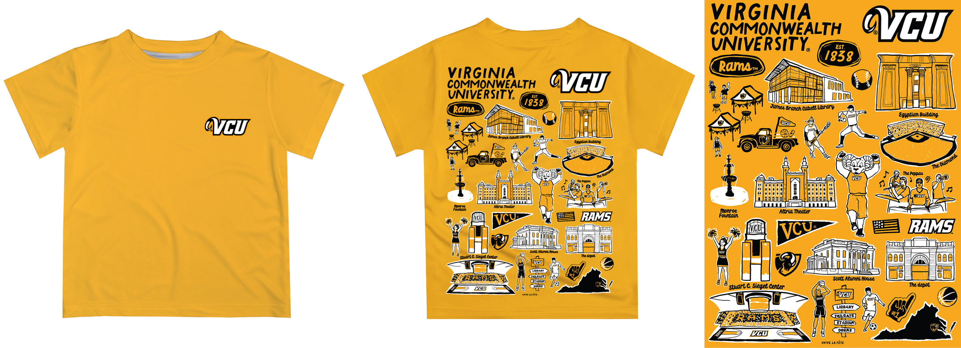 VCU Rams Virginia Commonwealth University Hand Sketched Vive La Fete Impressions Artwork Boys Black Short Sleeve Tee Shirt - Vive La Fête - Online Apparel Store