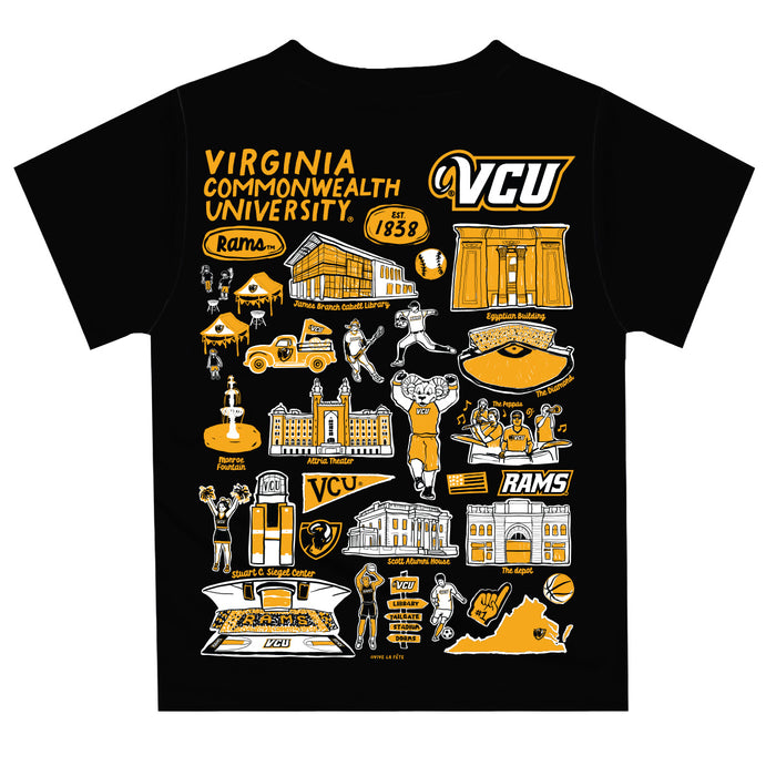 VCU Rams Virginia Commonwealth University Hand Sketched Vive La Fete Impressions Artwork Boys Black Short Sleeve Tee Shirt - Vive La Fête - Online Apparel Store