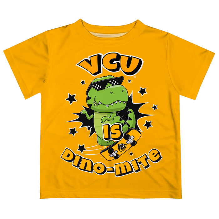 VCU Rams Virginia Commonwealth University Vive La Fete Dino-Mite Boys Game Day Gold Short Sleeve Tee