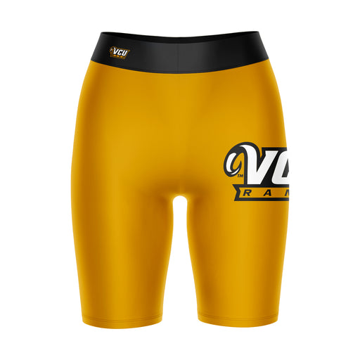 VCU Rams Virginia Commonwealth Vive La Fete Game Day Logo on Thigh and Waistband Gold & Black Women Bike Short 9 Inseam