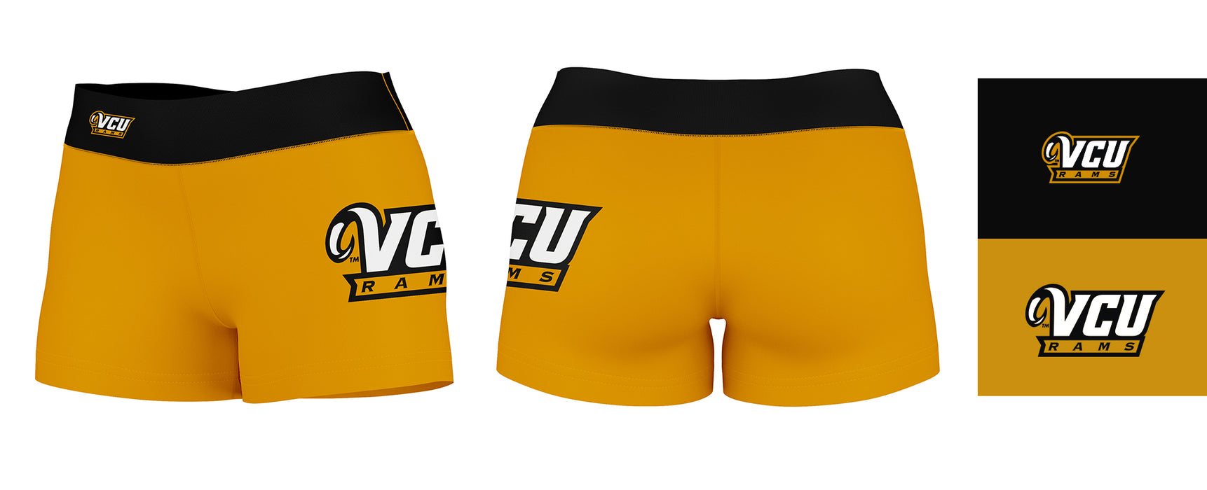 VCU Rams Virginia Commonwealth Logo on Thigh & Waistband Maroon Gold Black Yoga Booty Workout Shorts 3.75 Inseam - Vive La Fête - Online Apparel Store