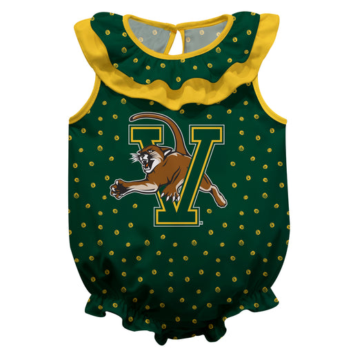 Vermont Catamounts Swirls Green Sleeveless Ruffle Onesie Logo Bodysuit