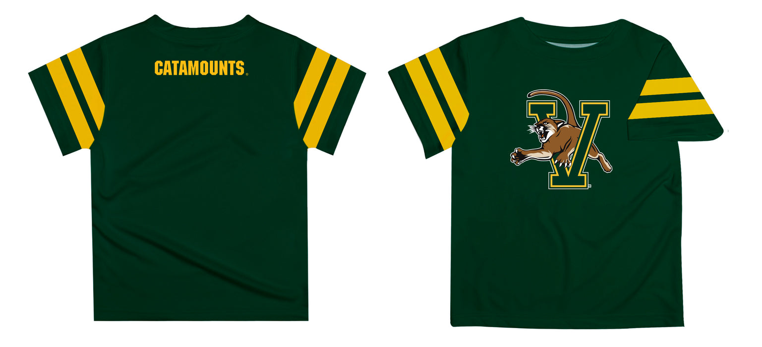 Vermont Catamounts Vive La Fete Boys Game Day Green Short Sleeve Tee with Stripes on Sleeves - Vive La Fête - Online Apparel Store