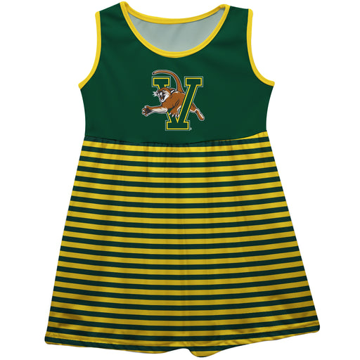 Vermont Catamounts Vive La Fete Girls Game Day Sleeveless Tank Dress Solid Green Logo Stripes on Skirt - Vive La Fête - Online Apparel Store