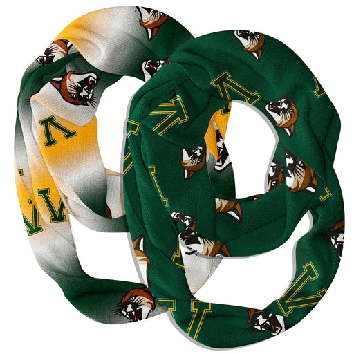 Vermont Catamounts Vive La Fete All Over Logo Game Day Collegiate Women Set of 2 Light Weight Ultra Soft Infinity Scarfs