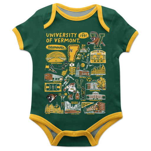 Vermont Catamounts Hand Sketched Vive La Fete Impressions Artwork Infant Green Short Sleeve Onesie Bodysuit