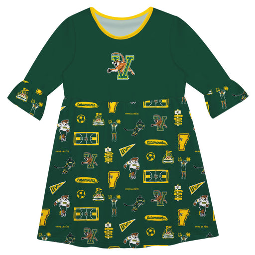 Vermont Catamounts 3/4 Sleeve Solid Green Repeat Print Hand Sketched Vive La Fete Impressions Artwork on Skirt