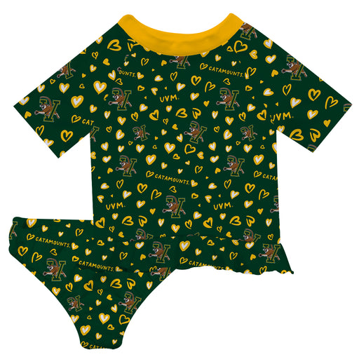 Vermont Catamounts Vive La Fete All Over Logo Green Long Sleeve Bikini Set