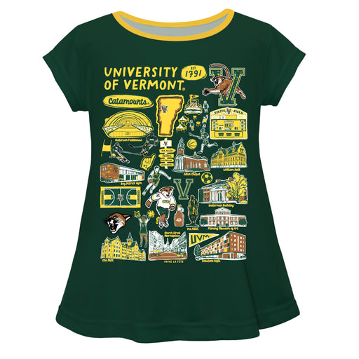 Vermont Catamounts Hand Sketched Vive La Fete Impressions Artwork Green Short Sleeve Top
