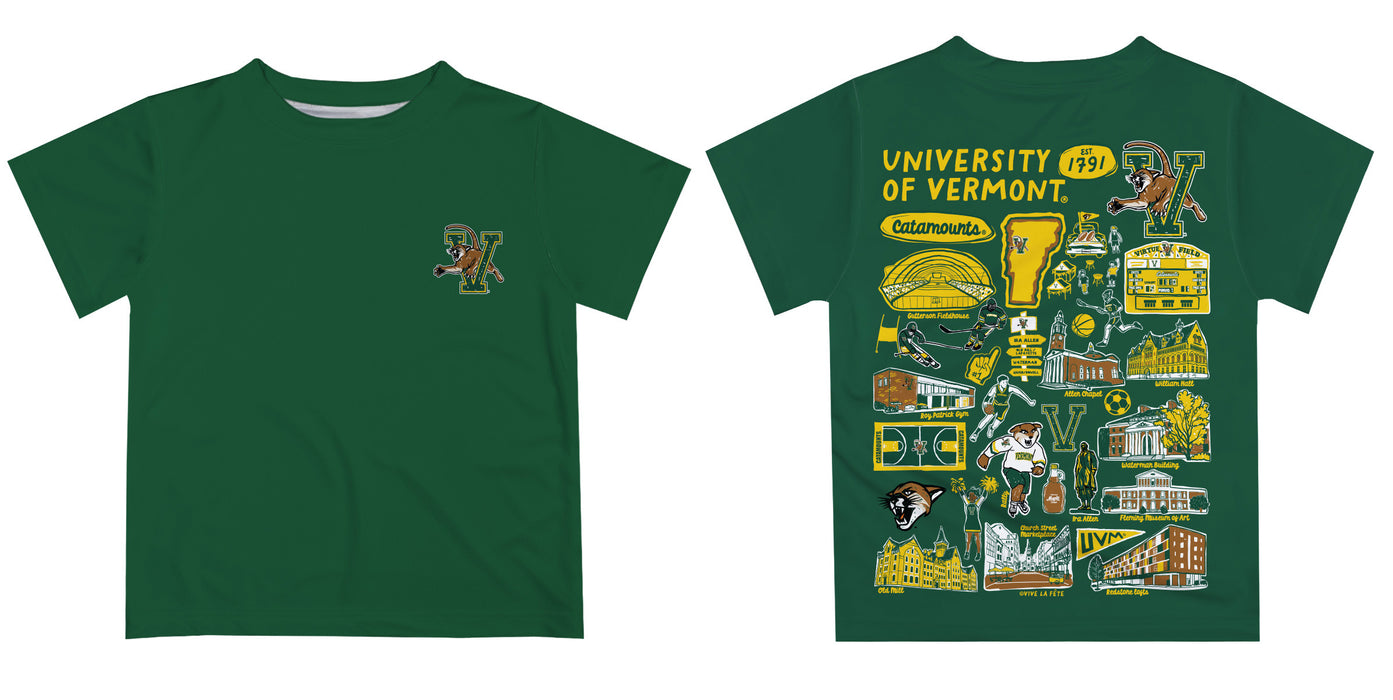 Vermont Catamounts Hand Sketched Vive La Fete Impressions Artwork Boys Gold Short Sleeve Tee Shirt - Vive La Fête - Online Apparel Store