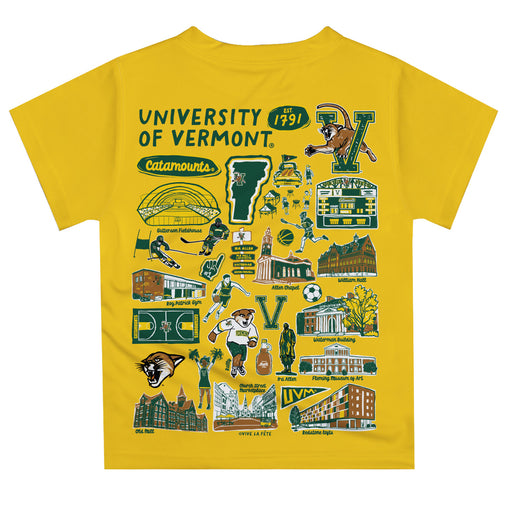 Vermont Catamounts Hand Sketched Vive La Fete Impressions Artwork Boys Gold Short Sleeve Tee Shirt - Vive La Fête - Online Apparel Store