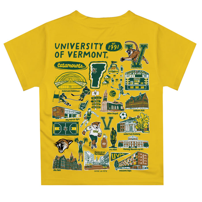 Vermont Catamounts Hand Sketched Vive La Fete Impressions Artwork Boys Gold Short Sleeve Tee Shirt - Vive La Fête - Online Apparel Store
