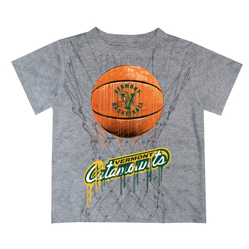 Vermont Catamounts Original Dripping Basketball Heather Gray T-Shirt by Vive La Fete