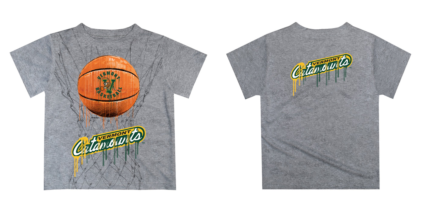 Vermont Catamounts Original Dripping Basketball Heather Gray T-Shirt by Vive La Fete - Vive La Fête - Online Apparel Store