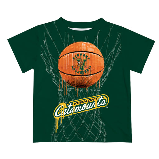 Vermont Catamounts Original Dripping Basketball Green T-Shirt by Vive La Fete