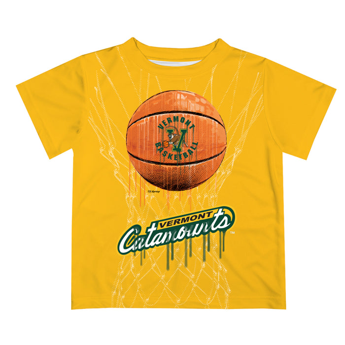 Vermont Catamounts Original Dripping Basketball Gold T-Shirt by Vive La Fete
