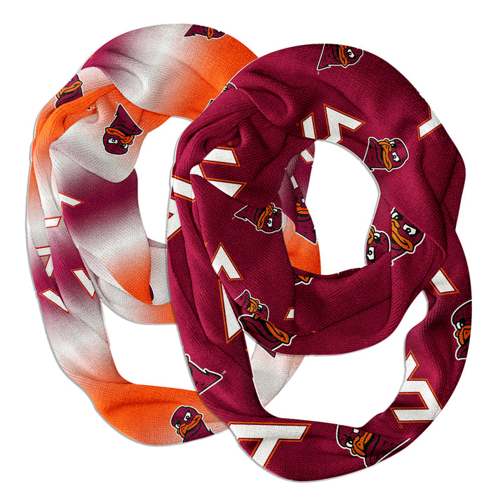Virginia Tech Hokies VT  Vive La Fete All Over Logo Collegiate Women Set of 2 Light Weight Ultra Soft Infinity Scarfs